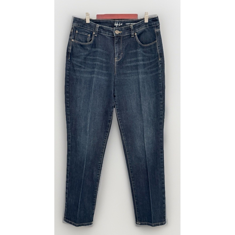 STYLE & CO Jeans Womens 10 Blue Zip Fly Stretch Roll-Up Curvy Boyfriend Casual